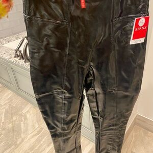 Spanx Black Faux Patent Leather Leggings, Small Petite